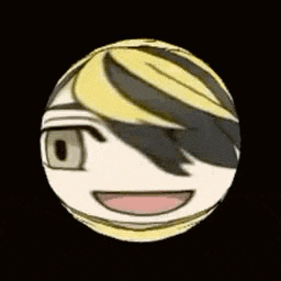 a cartoon character 's face is in a circle with a black background .