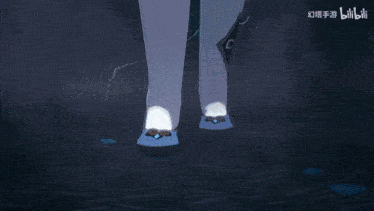 a person wearing a pair of blue shoes with a lightning bolt behind them that says bilibili on the bottom