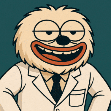 a cartoon character in a lab coat and tie