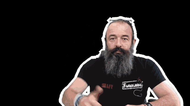 a man with a beard wearing a shirt that says staff
