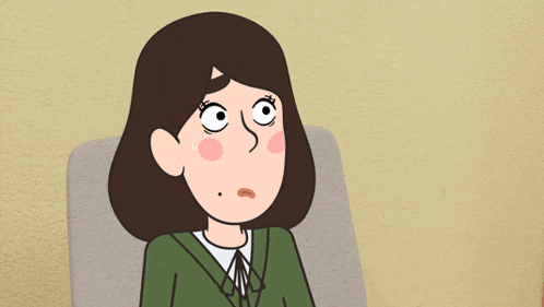 a cartoon of a woman in a green suit sitting in a chair with her eyes closed