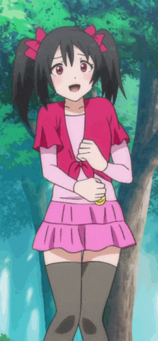 a girl with pigtails is wearing a pink skirt and a pink shirt