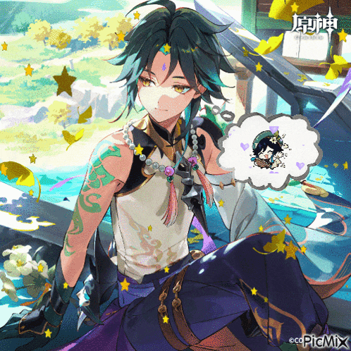 a picture of a boy with a speech bubble that says picmix on it