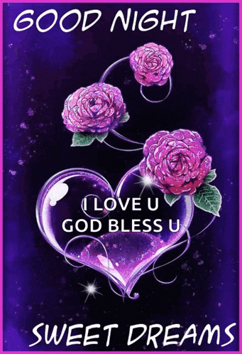 a poster that says good night sweet dreams with purple flowers in a heart