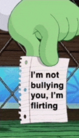 a cartoon hand is holding a piece of paper that says i 'm not bullying you