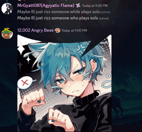 a screenshot of a chat with angry bees and mrgyyatt087