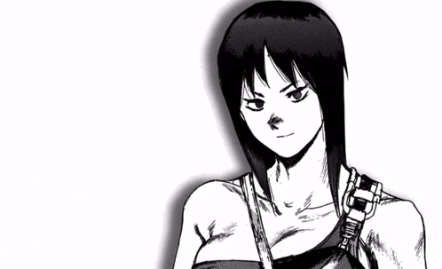 a black and white drawing of a girl with a tattoo on her arm .