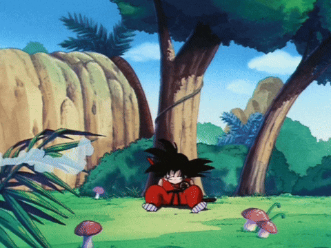a cartoon character is sitting under a tree in a field
