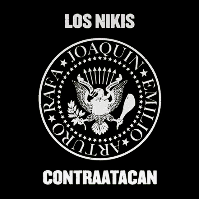 a black and white logo for los nikis with an eagle
