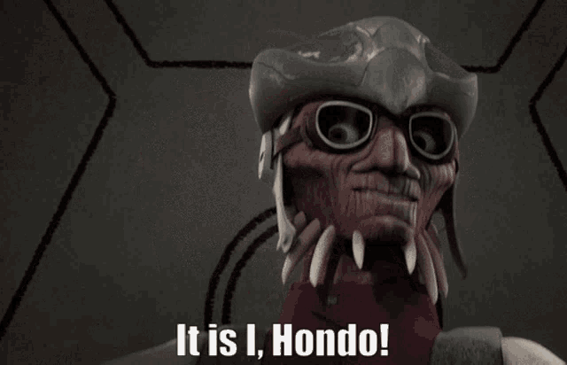 a cartoon character with a hat and goggles says it is i hondo