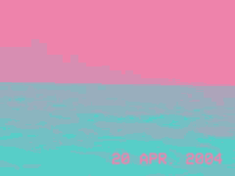 a pink and blue background with the date of april 28 , 2004 .