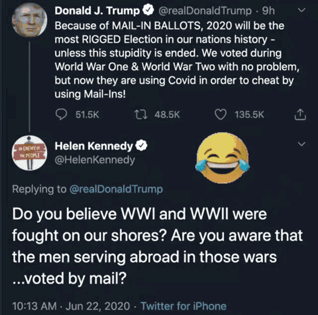 donald j. trump and helen kennedy are talking on twitter