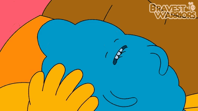 a cartoon of a blue cloud with hearts on its face and the words bravest warriors behind it