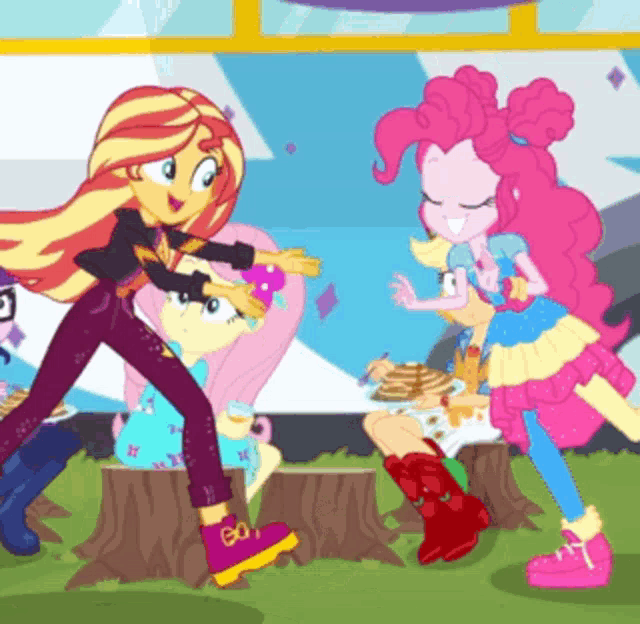 sunset shimmer pinkie pie and fluttershy from my little pony