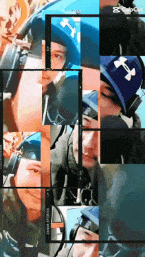 a collage of pictures of a man wearing a blue under armour hat and headphones