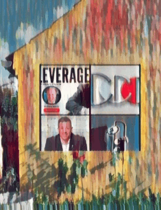 a painting of a building with a sign that says leverage on it