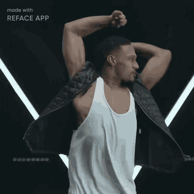 a man with a beard is wearing a suit and black shirt and is made with the reface app