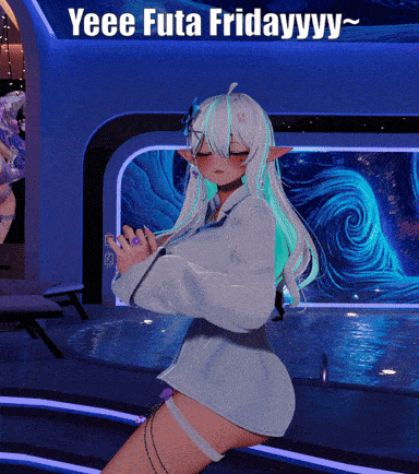 a computer generated image of a girl with the words yeee futa fridayyy on the bottom