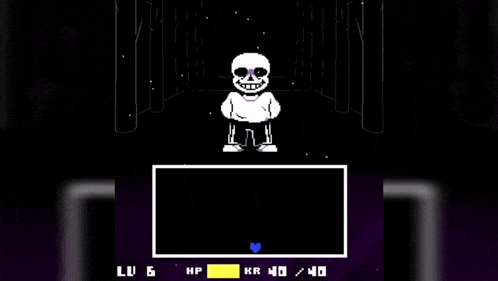 a skeleton is standing in a dark room in a video game with a heart and bones .