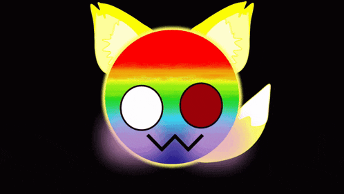 a cartoon drawing of a cat with a rainbow face