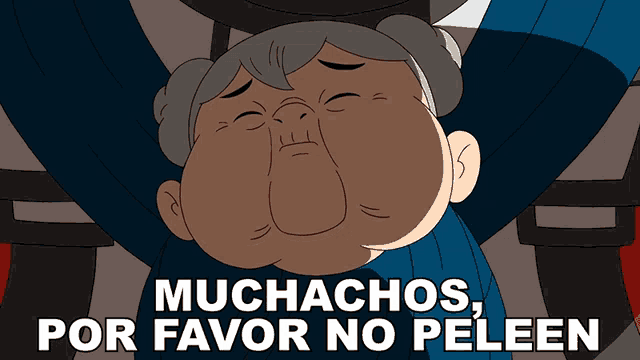 a cartoon of a woman with the words muchachos por favor no peleen above her
