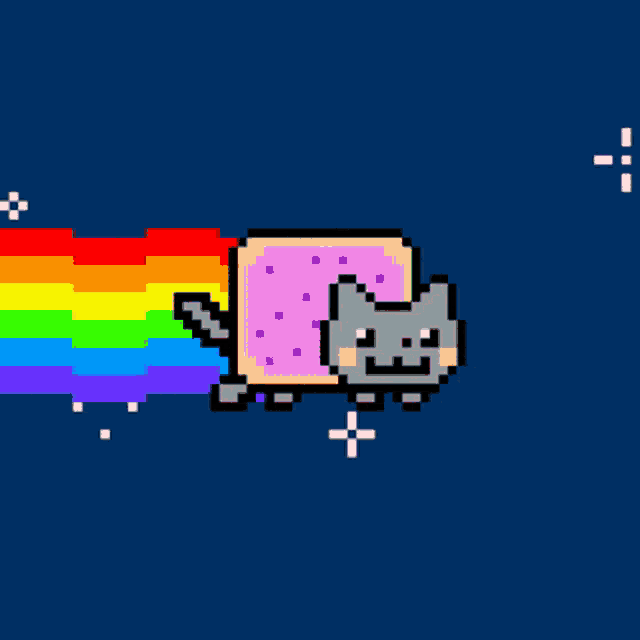 a pixel art of a cat with a rainbow coming out of its mouth