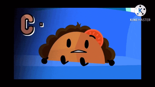a cartoon of a taco with a tomato on it and the letter c in the corner