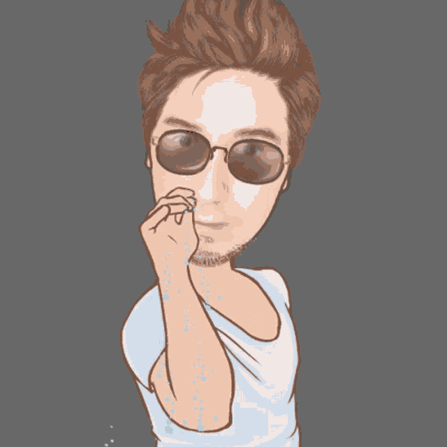 a cartoon of a man wearing sunglasses waves his hand