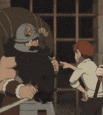 a cartoon of a man with horns and a sword