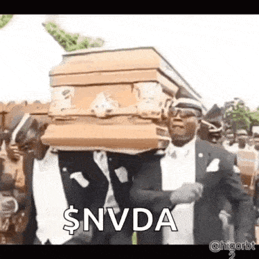 a group of men are carrying a coffin with the word $ nvda on it .