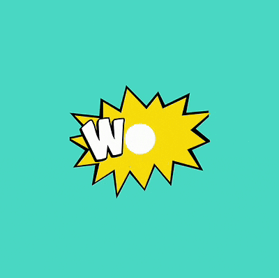 the word wow is surrounded by a yellow star and white clouds