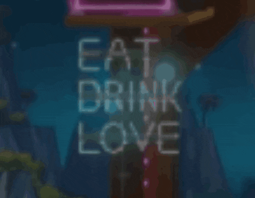 a neon sign that says eat drink love is lit up