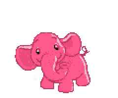 a pixel art drawing of a pink dog with a long tail .