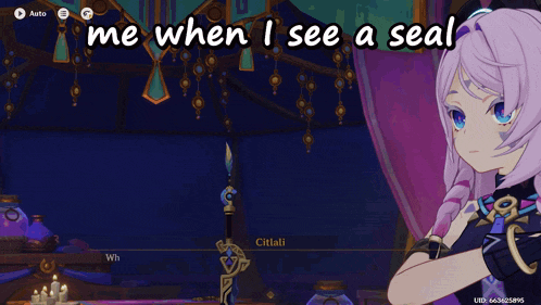 a screenshot of a video game with the words me when i see a seal on it