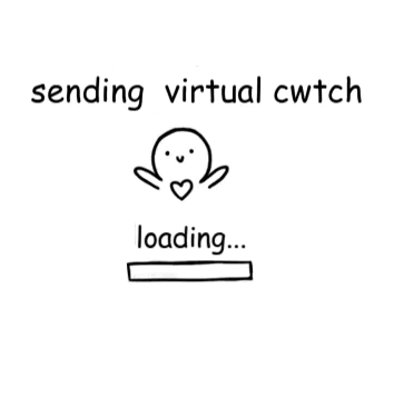 a drawing of a person with a heart and the words sending virtual cwtch loading ... cwtch sent