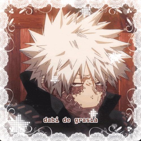 a picture of a man with white hair and the words dabi de grasia below him