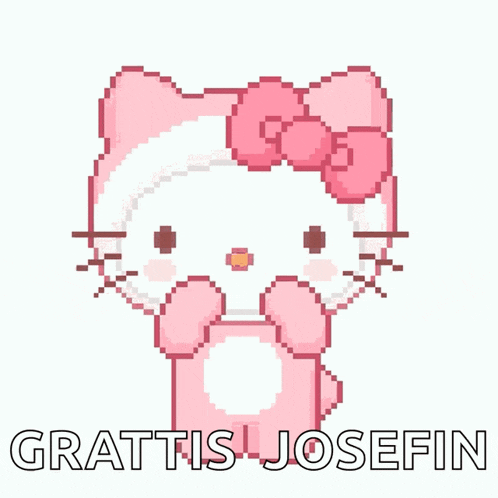 a pixel art hello kitty says grattis josefin in a foreign language