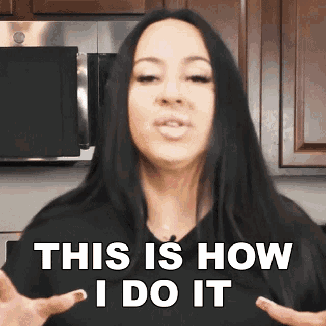 a woman says this is how i do it in front of a microwave
