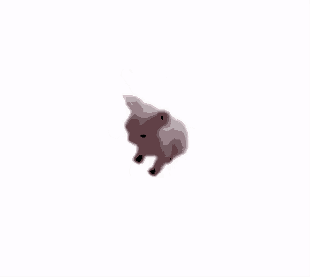 a pink stuffed animal is standing upside down on a white background .