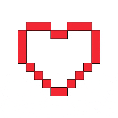 a pixel art heart made of red squares on a white background
