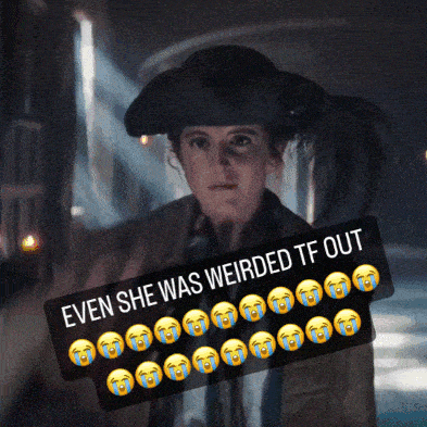 a woman wearing a hat with a caption that says even she was weirded tf out