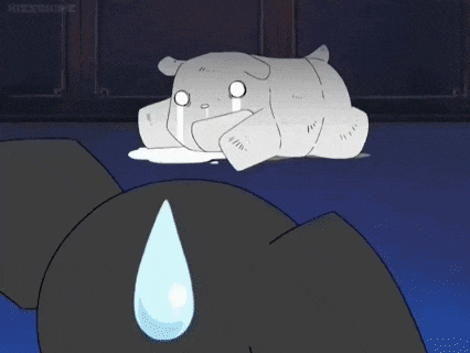 a cartoon dog is crying and laying on the ground .