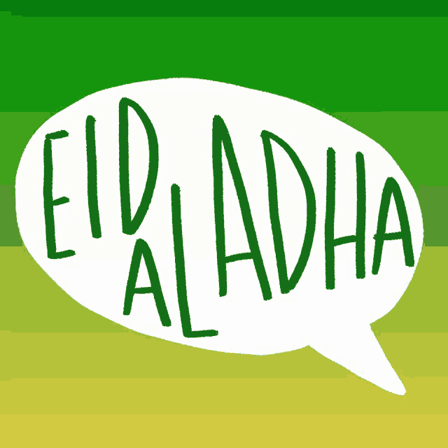 a green and white speech bubble with the words eid adha on it