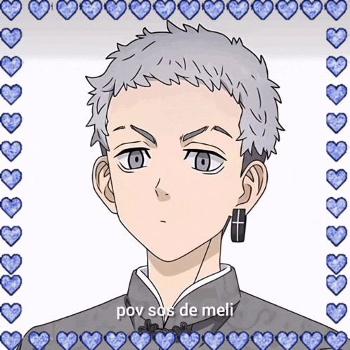 a drawing of a boy with the words pov sos de meli written on it