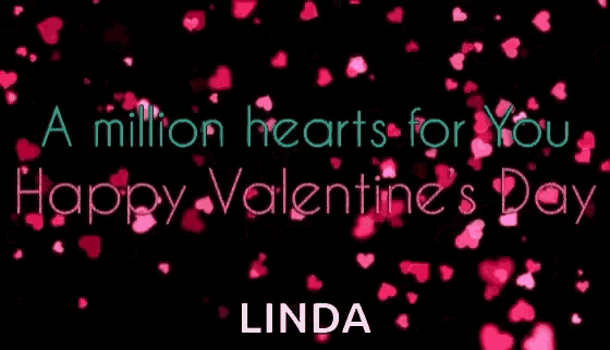a happy valentine 's day greeting card with hearts and the name linda