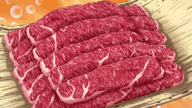 a drawing of a stack of raw steaks on a plate