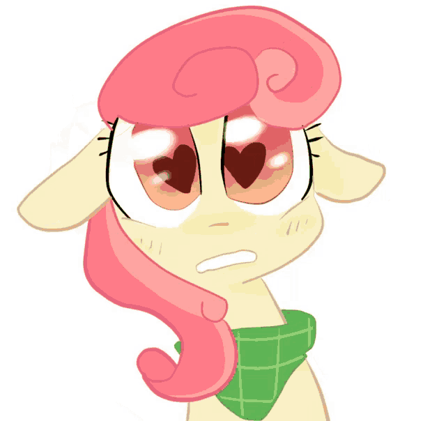 a close up of a cartoon character 's face with a pink hair and white eyes