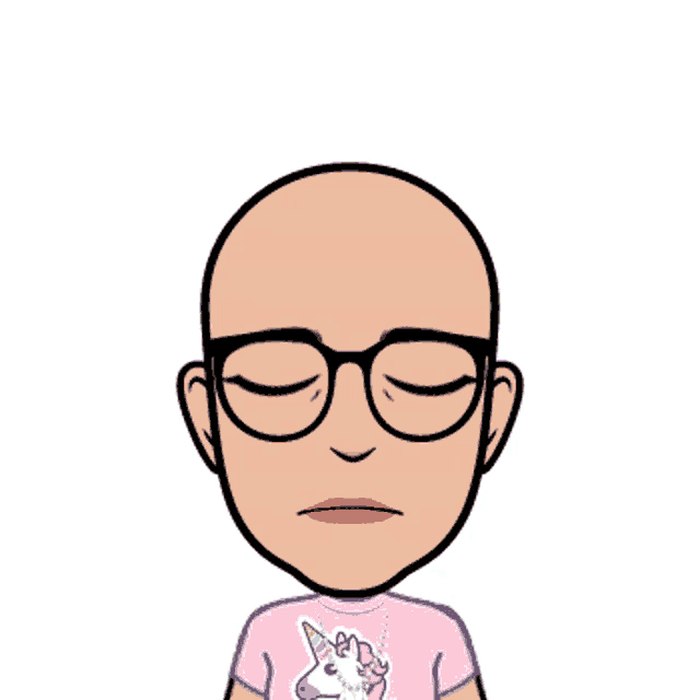 a cartoon man wearing glasses and a pink shirt with a unicorn on it blowing smoke out of his nose