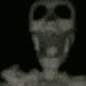 a blurry picture of a skeleton with a surprised expression on its face .