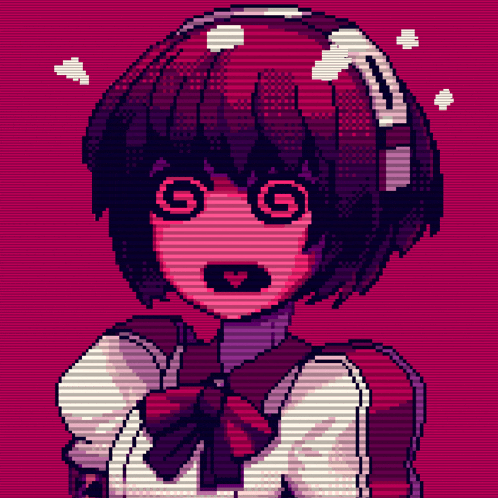 a pixel art drawing of a girl with a red face